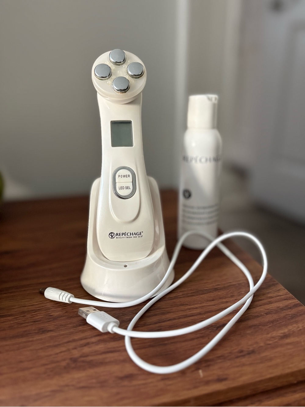 White LED Facial Massager with Charging Dock